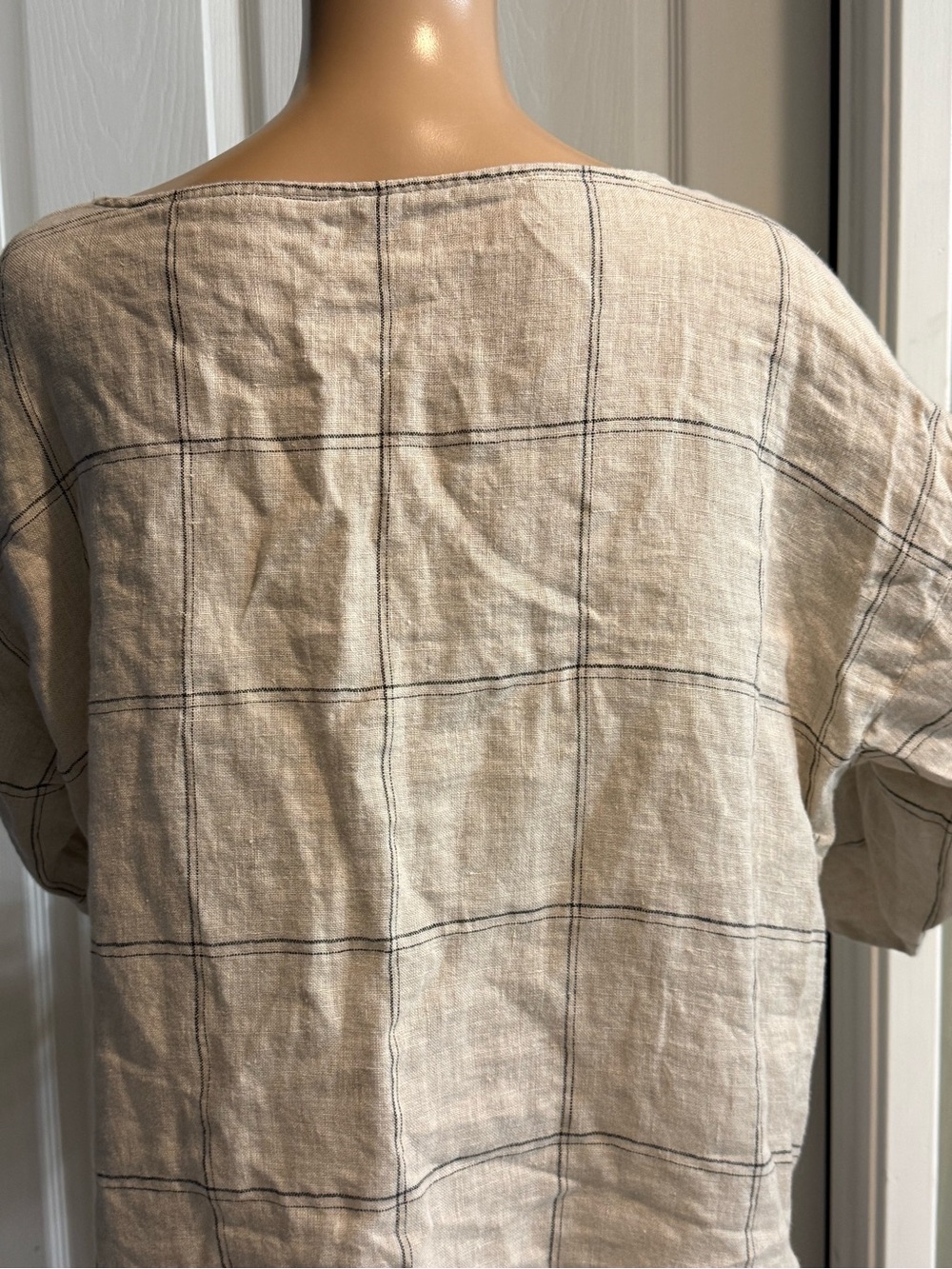 Eileen Fisher Womens Rustic Organic Linen Windowpane Bateau Neck Box Top Size L - Picture 7 of 12